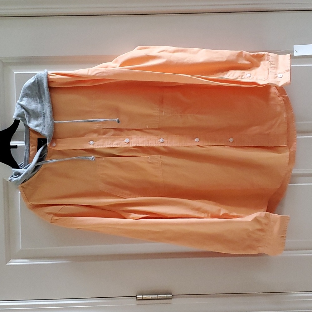 Mens Edgar + Ash 100% Cotton Hooded Twill Shirt Size Med Lar Sherbet Orange NWT
